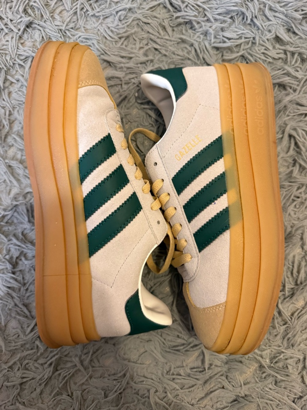 adidas Cream & Green Platform Gazelle Sneakers with Gum Sole